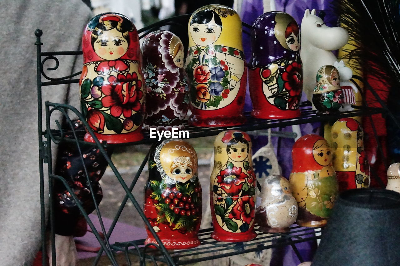 Close-up of russian nesting doll for sale in store