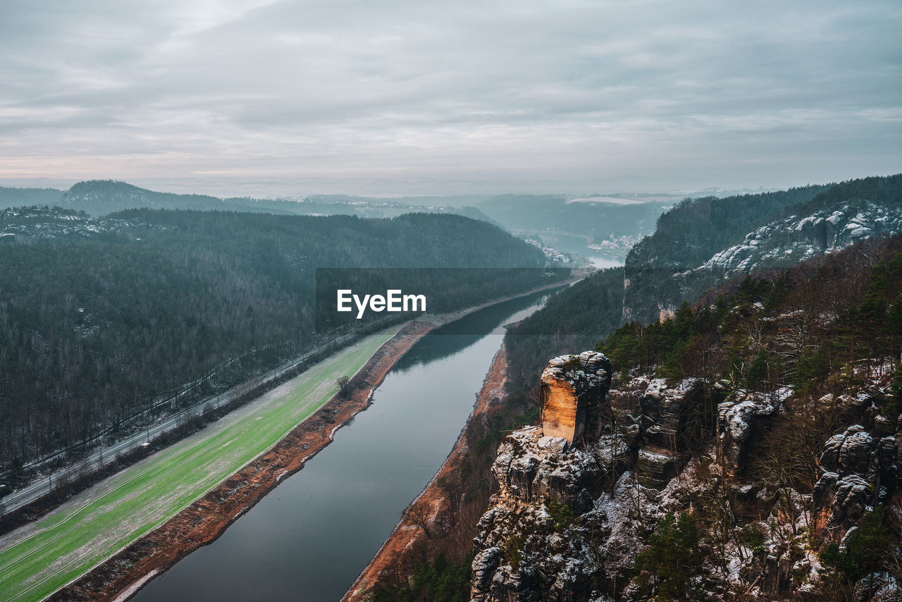 Panoramic view of the elbe sandstone mountains, germany.