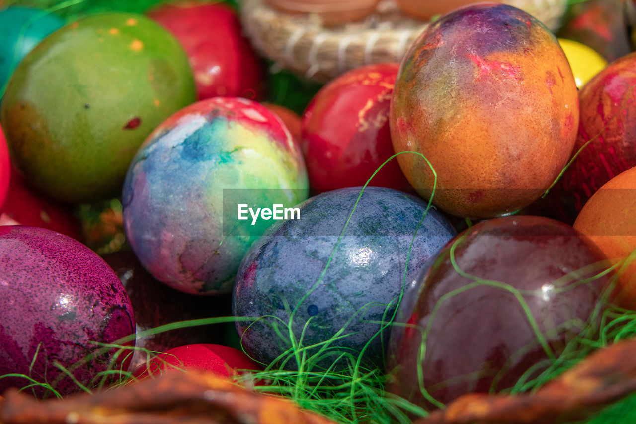 CLOSE-UP OF COLORFUL EGGS