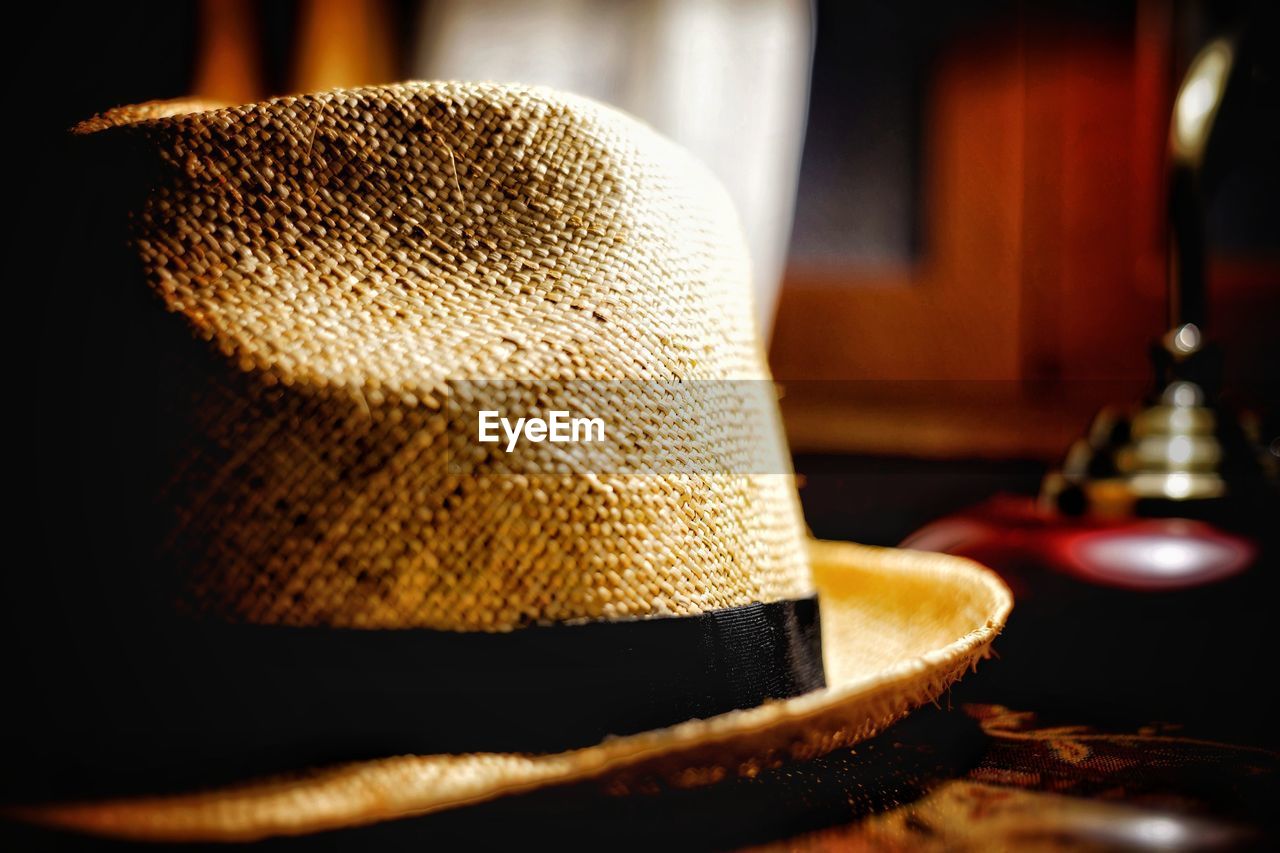 Close-up of hat on table