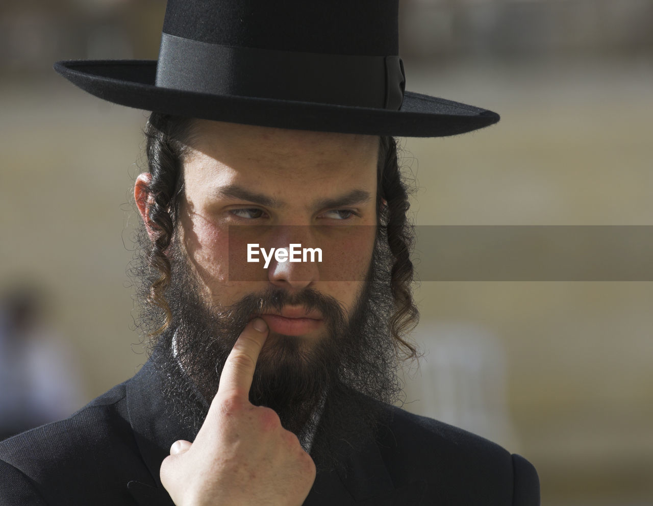 Close-up of rabbi wearing hat