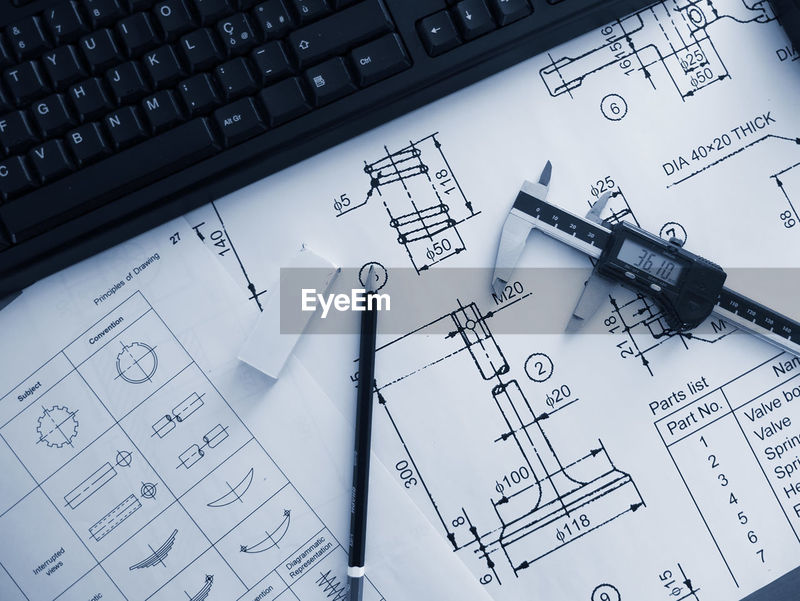 High angle view of computer keyboard with | ID: 90028196