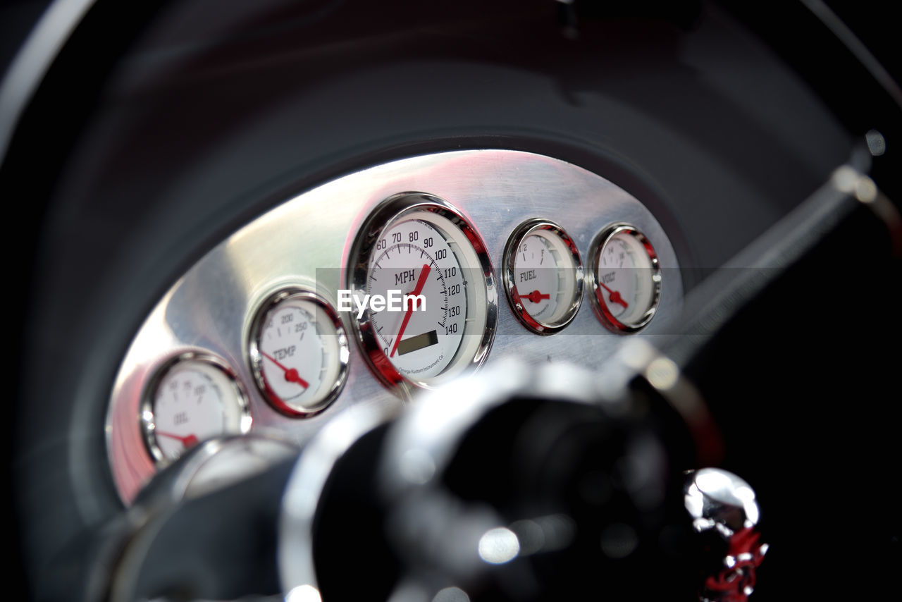 Close-up of motorcycle speedometer