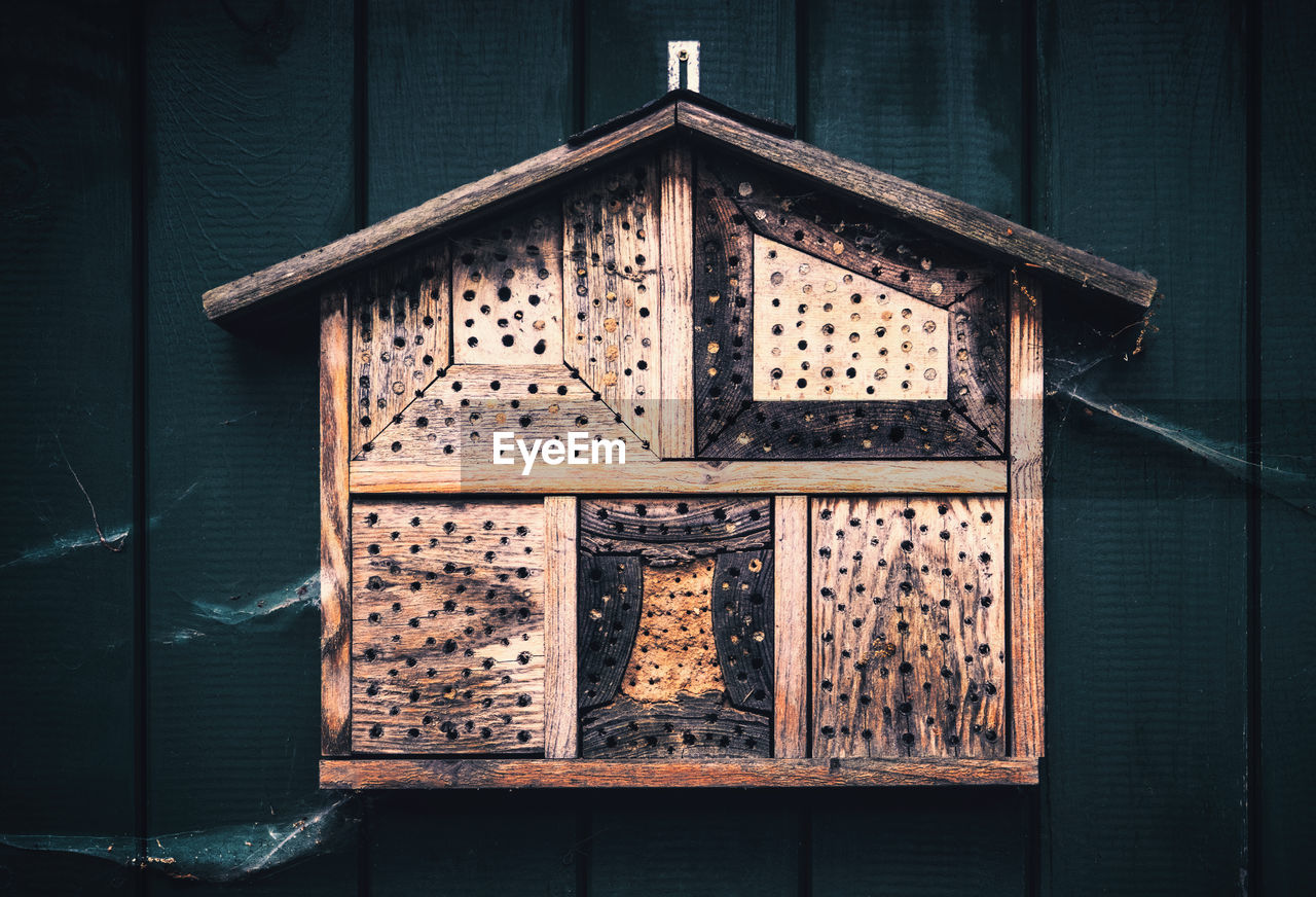 Close-up of a bee hotel