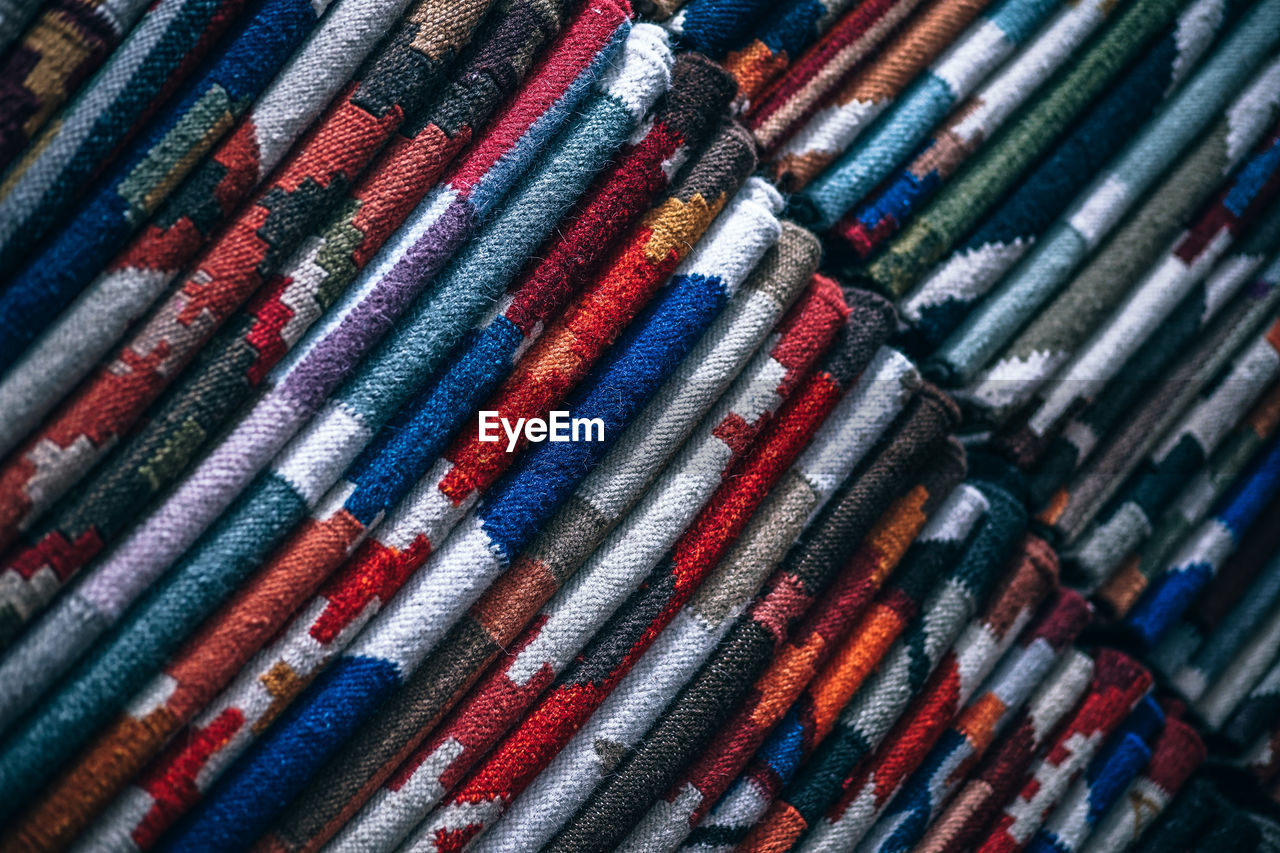 Full frame shot of multi colored textile for sale