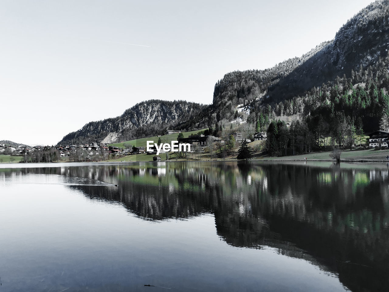 Scenic view over lake thiersee in the tyrolean alps near kufstein reduced colors 