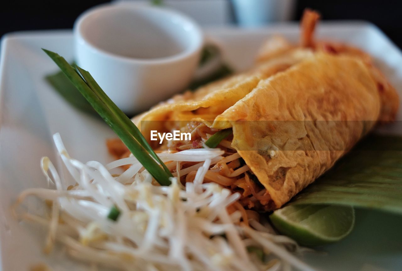 Close-up of served food in plate