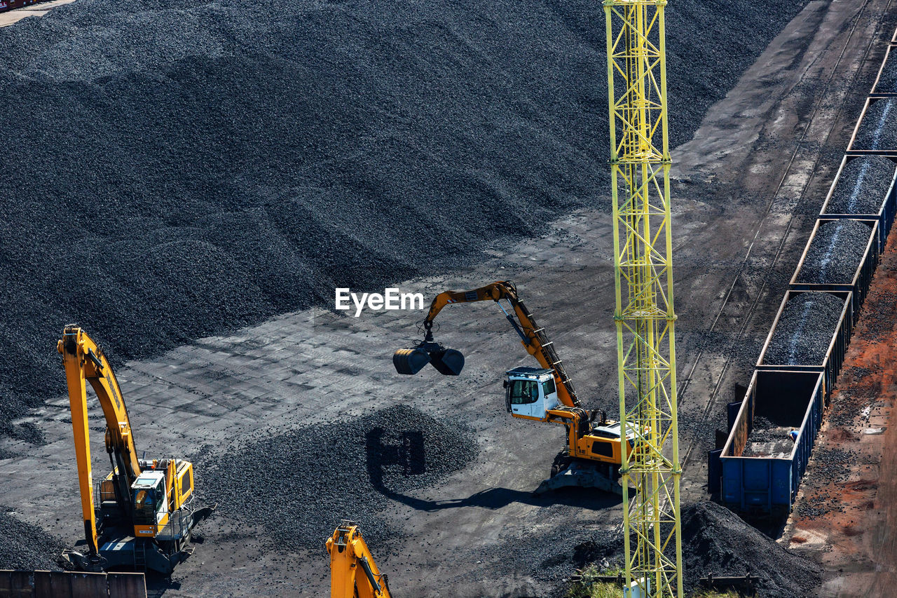 High angle view of earth mover at construction site