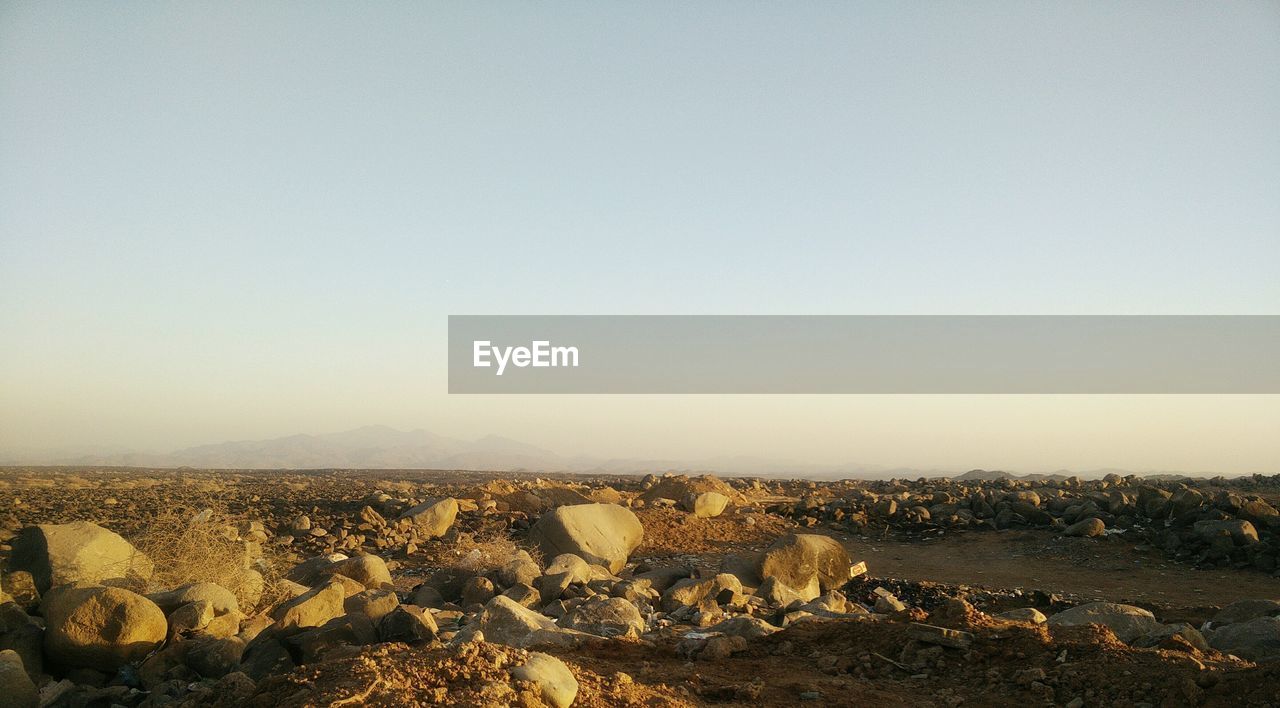 PANORAMIC SHOT OF LAND AGAINST CLEAR SKY
