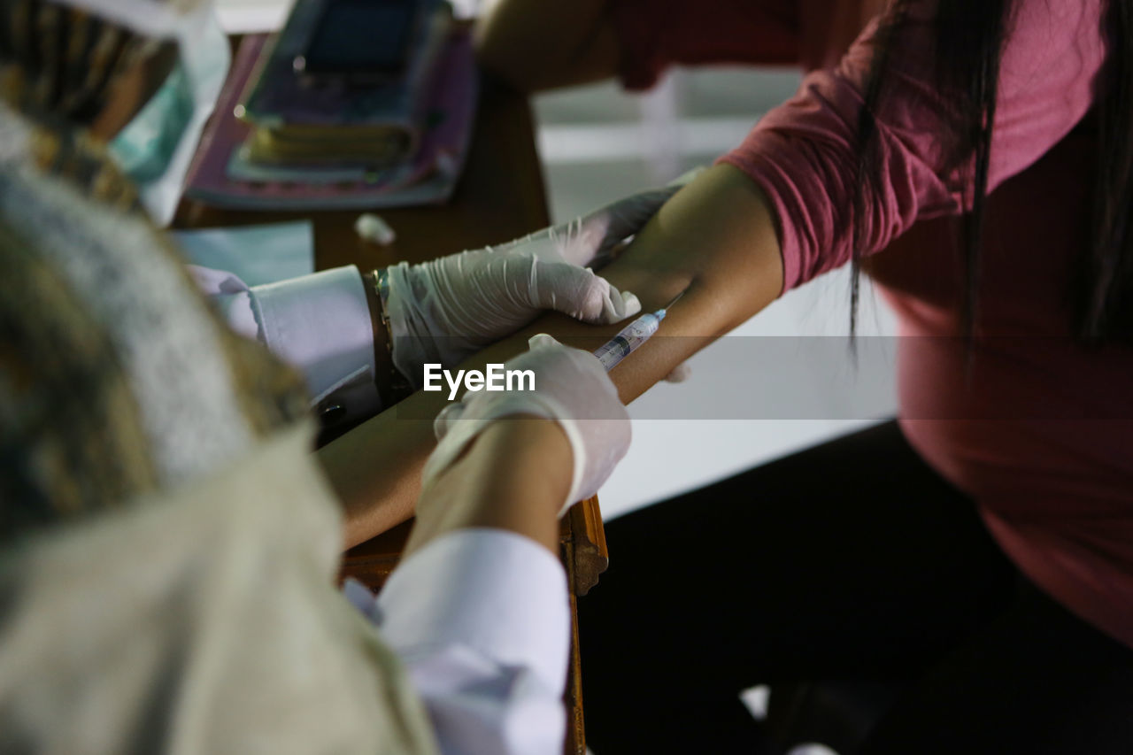 Close-up of woman having blood test