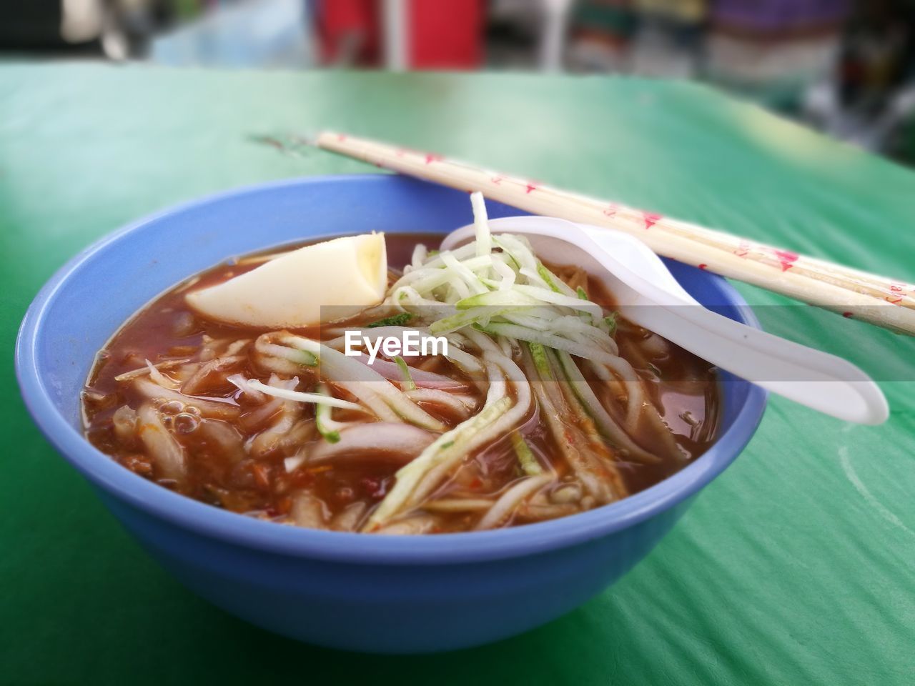 Close-up of soup in bowl on table