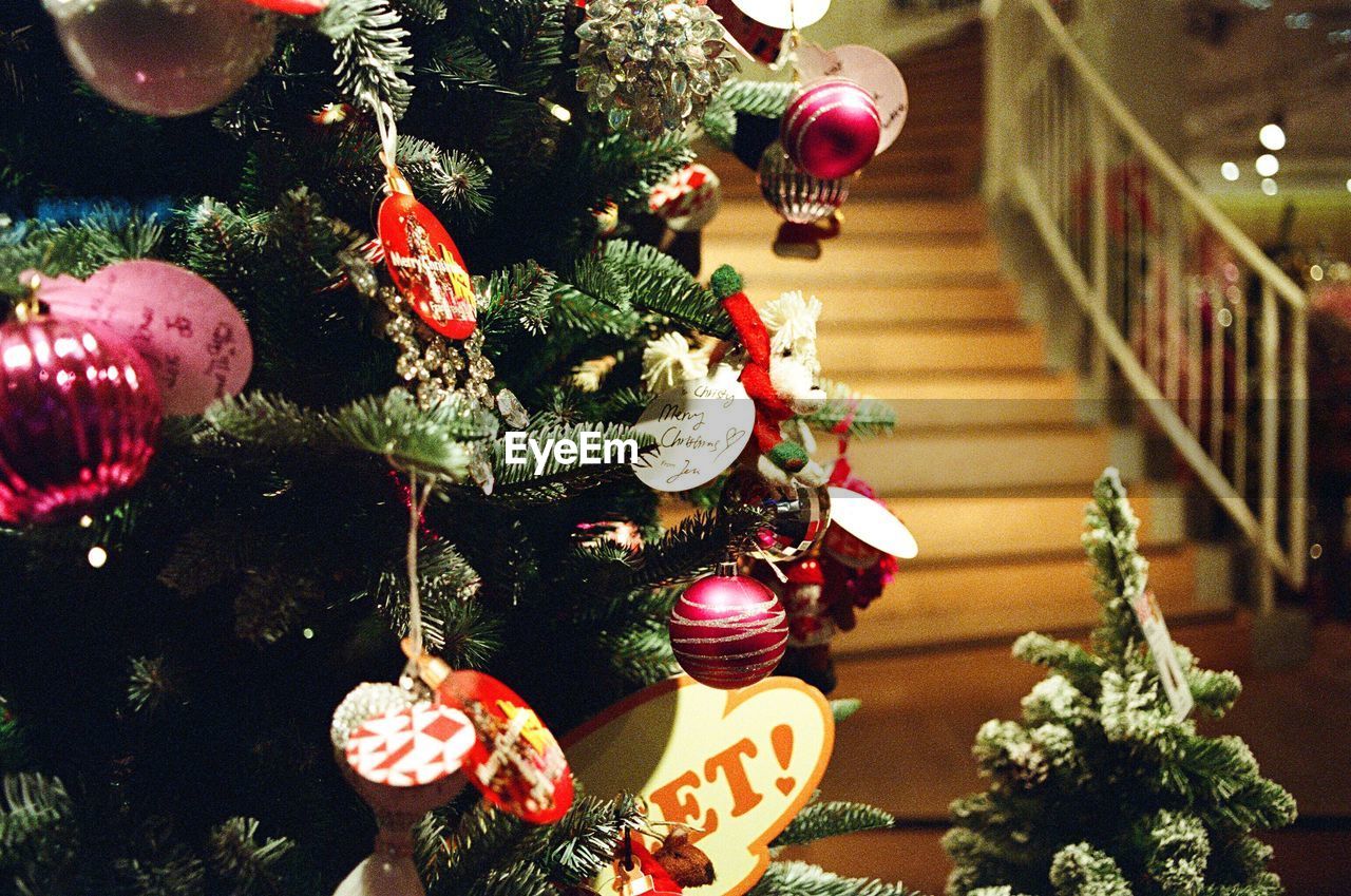 Close-up of decorated christmas tree