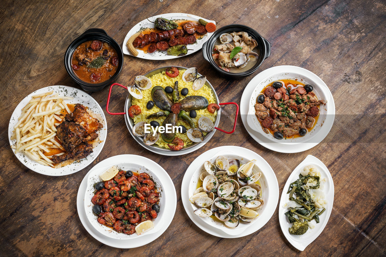 high angle view of food in bowls on table
