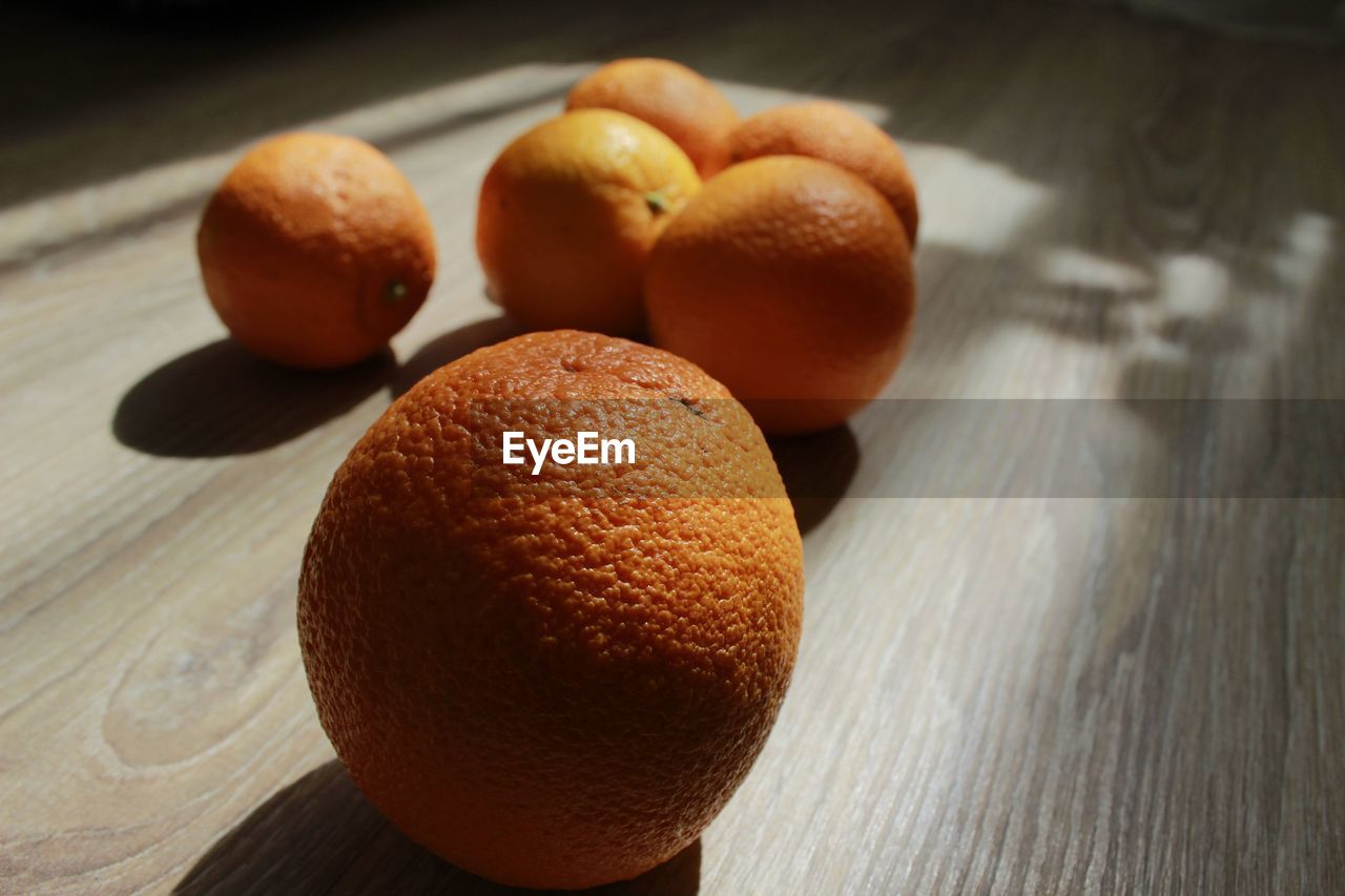 High angle view of oranges on table
