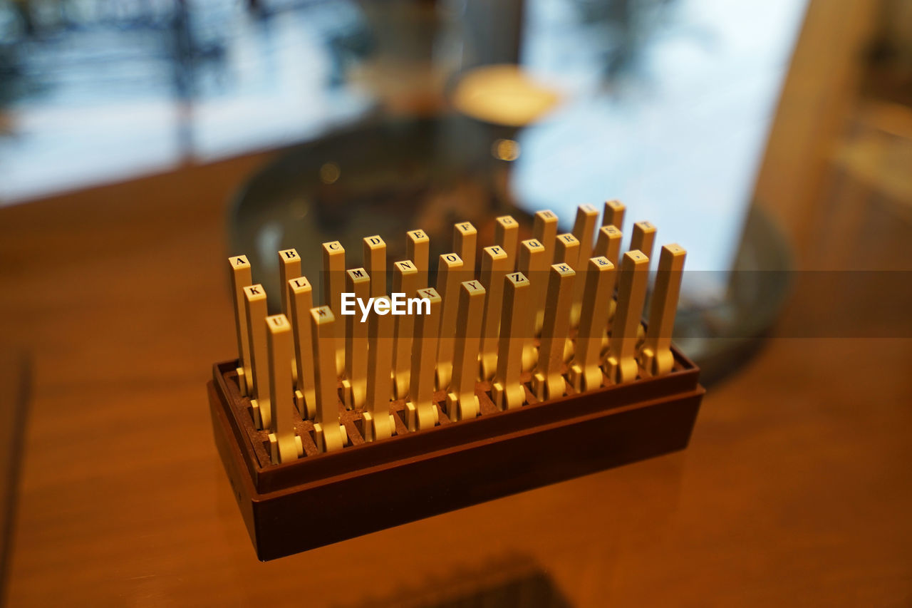 Close up wooden alphabet stamps