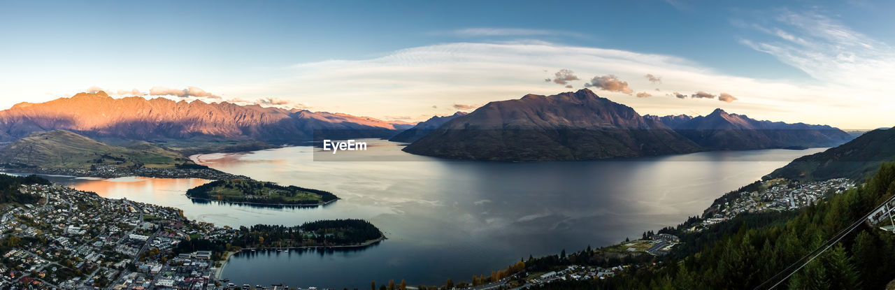 Queenstown in panoramic view, south island, new zealand.