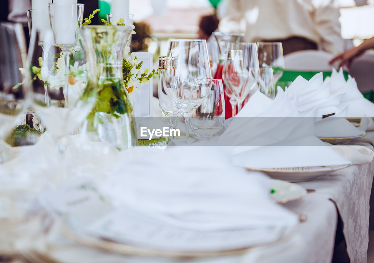 Close-up of place setting at wedding reception