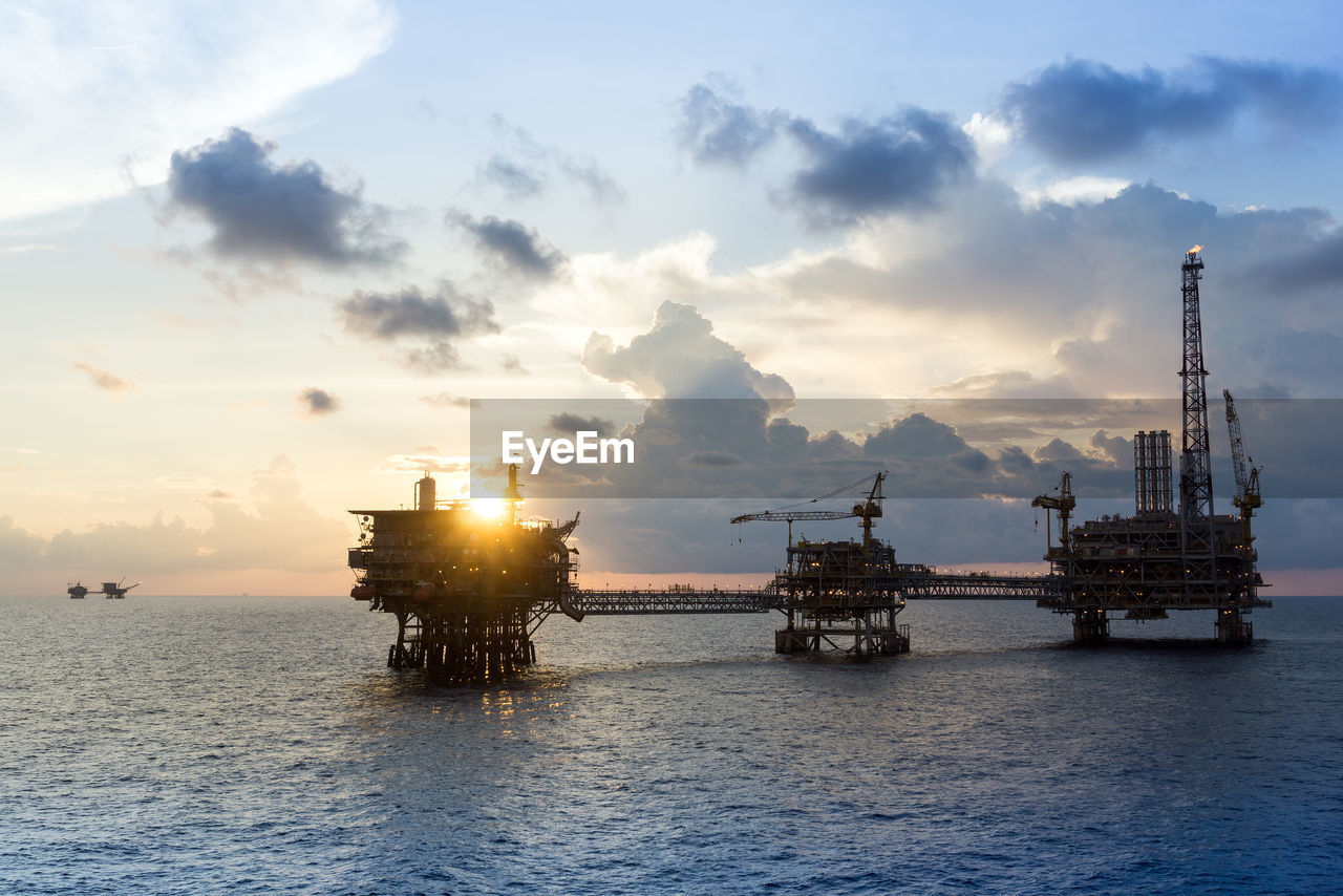 Seascape of sunset at oil production platform at offshore terengganu oil field