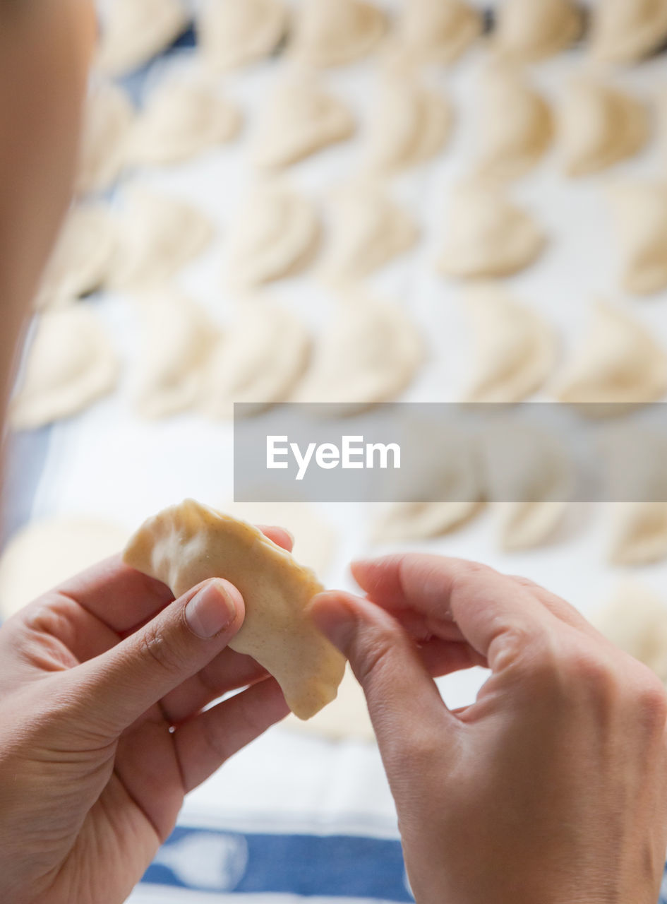 Cropped hand of woman holding dumpling