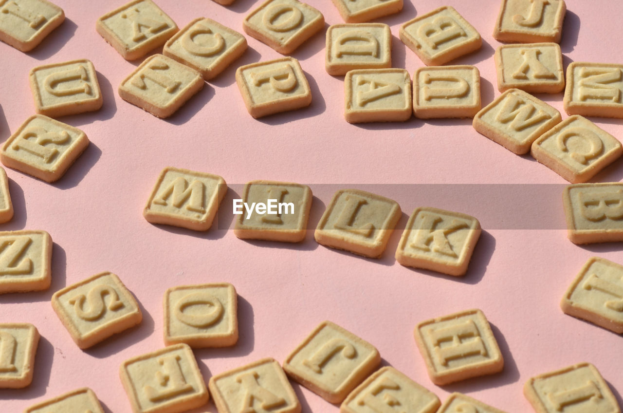 Shortbread sugar cookie letters of the alphabet spelling out the word m i l k
