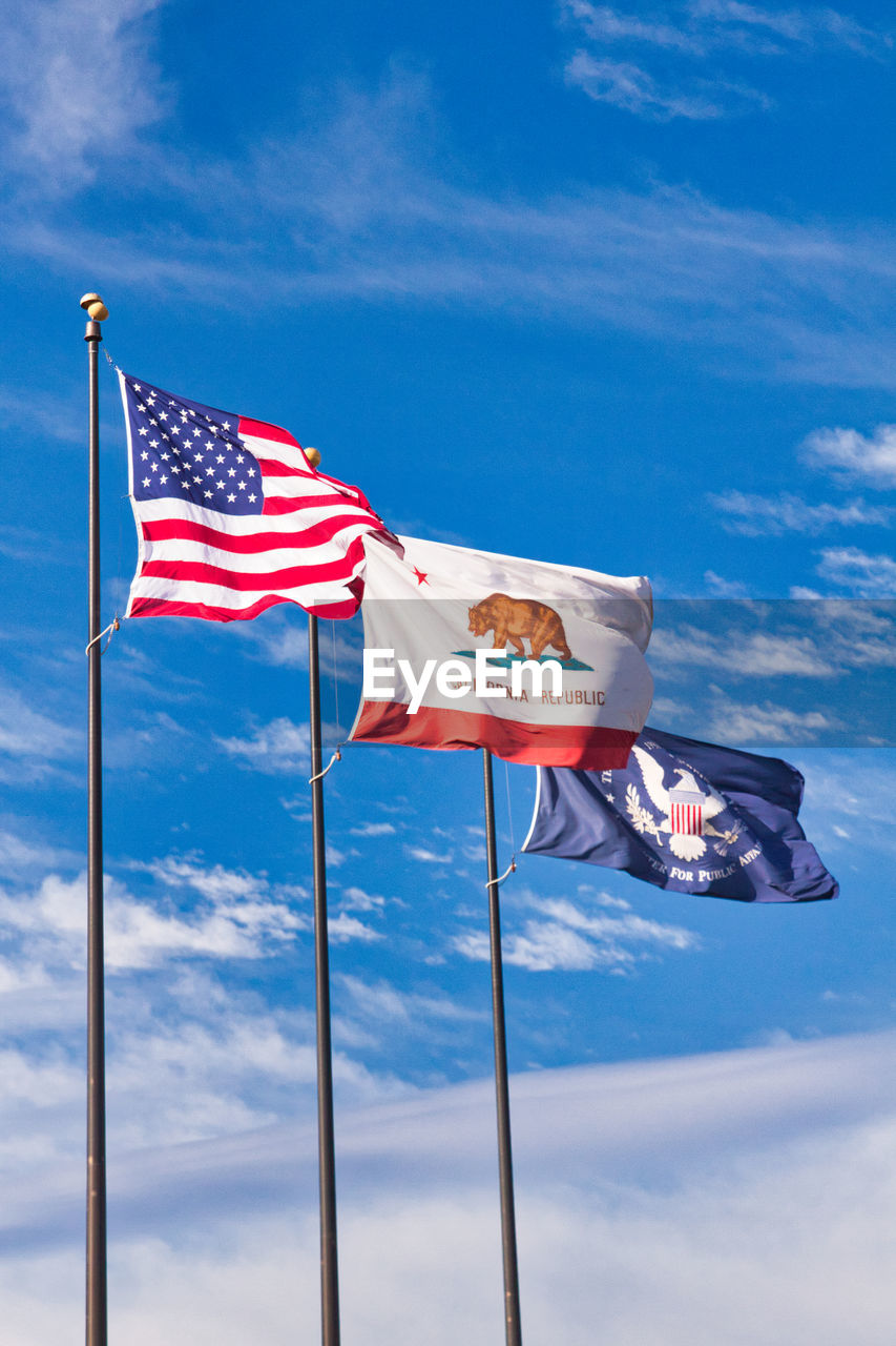 LOW ANGLE VIEW OF FLAG FLAGS AGAINST SKY