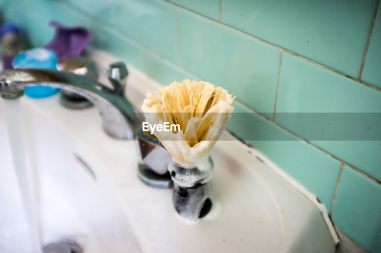 High Angle View Of Shaving Brush On Sink In Bathroom On Eyeem