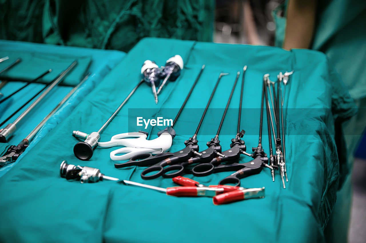 Close up sterile surgical tools for laparoscopic surgery. tools for surgery