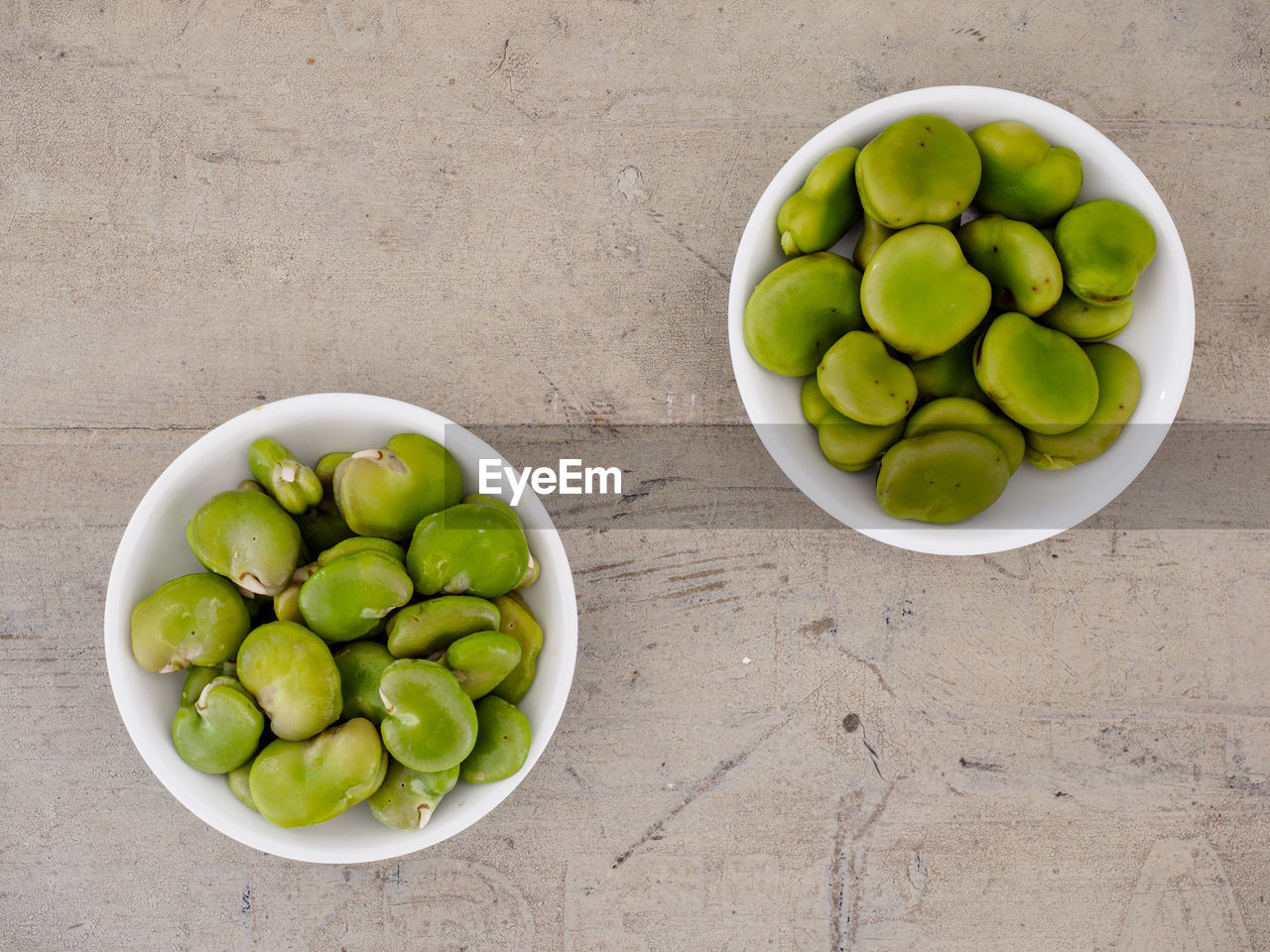 High angle view of fava beans in bowl on table