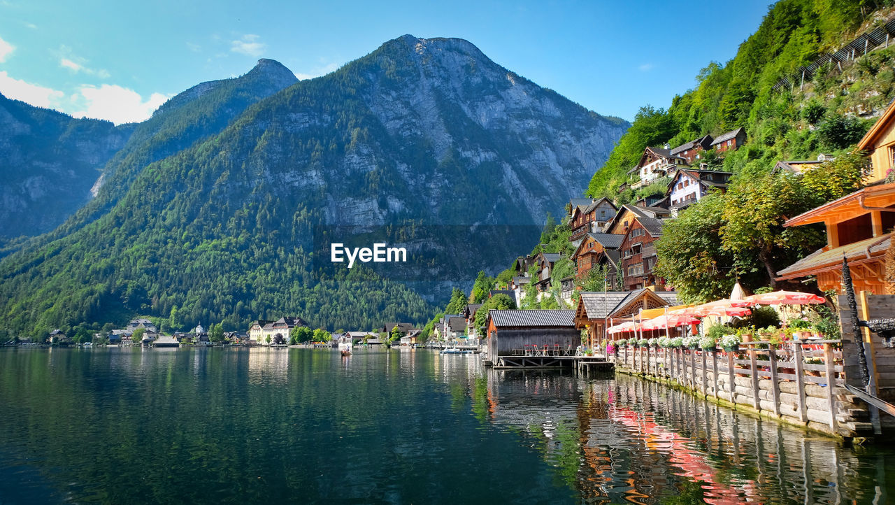 Scenic view of lake and mountains against id 195840718