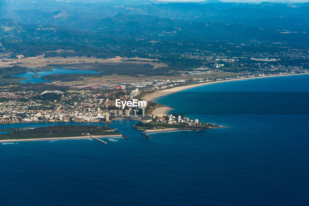 Aerial view of coolangatta town and geenmount beach. gold coast, australia