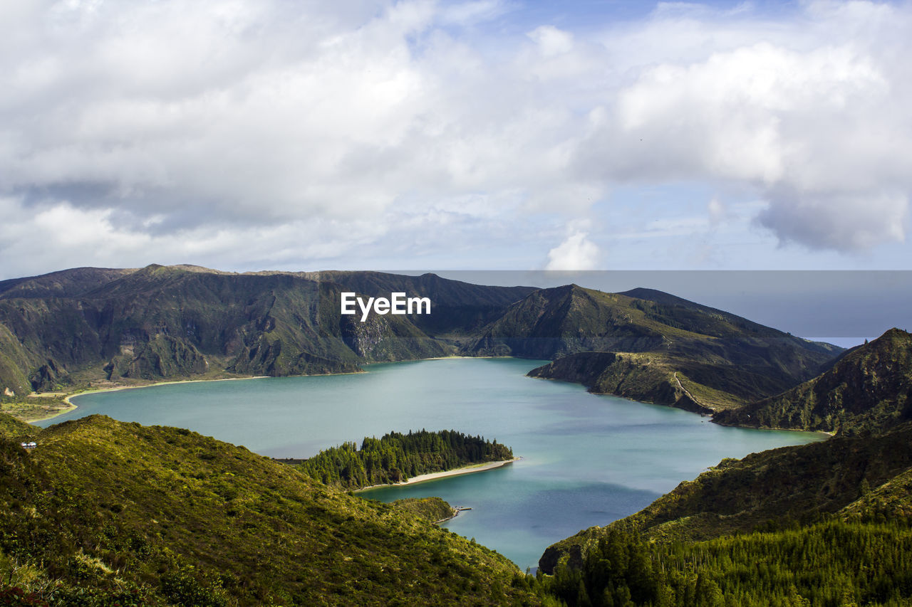 Volcanic lake landscape. fire lagoon in azores