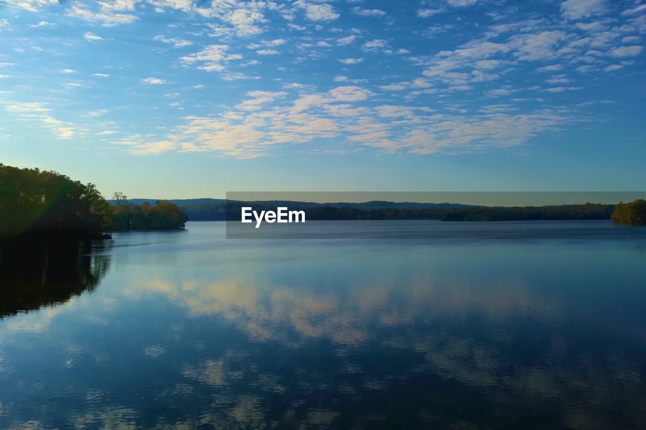 Scenic view of lake against sky during sunset