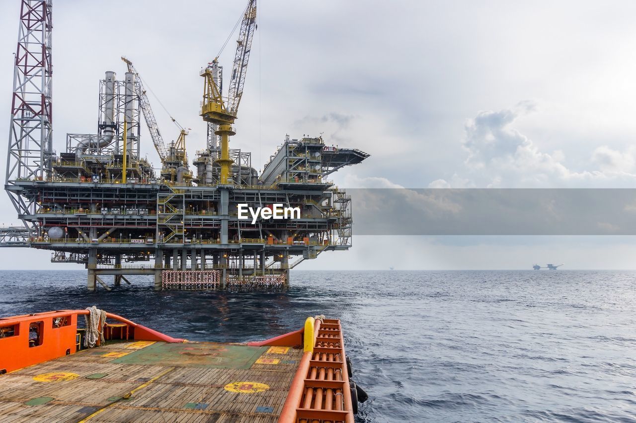 An oil production platform viewed from an anchor handling tug boat at offshore terengganu oil field