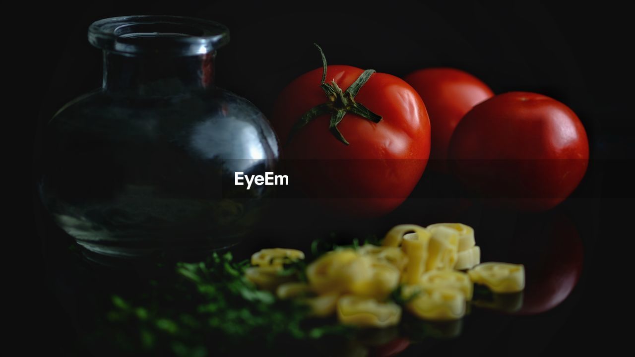 Close-up of vegetables against black background