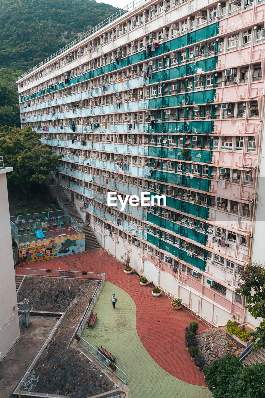 Shot at a high angle. yue kwong chuen is a public estate in aberdeen, built in the 1960s.