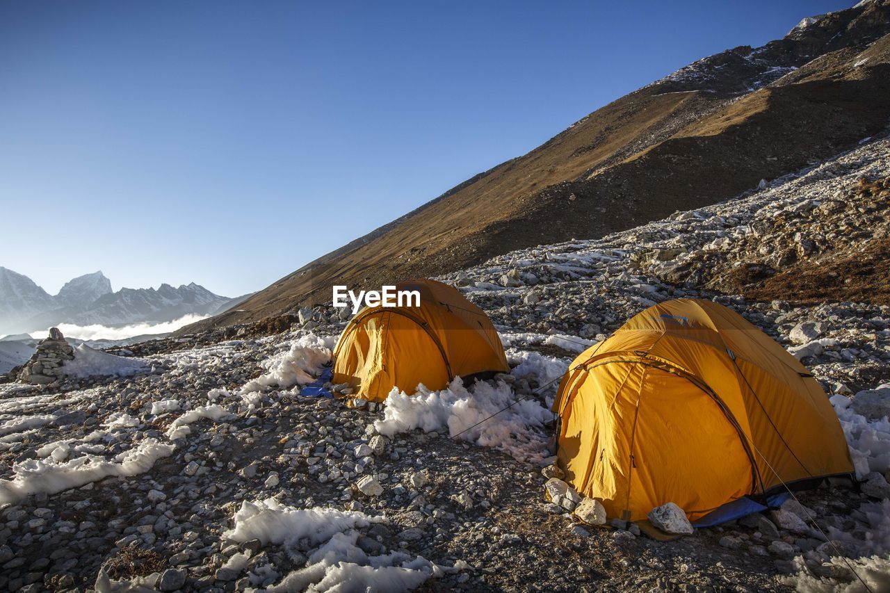 Tents at island peak base camp in nepal's khumbu region.