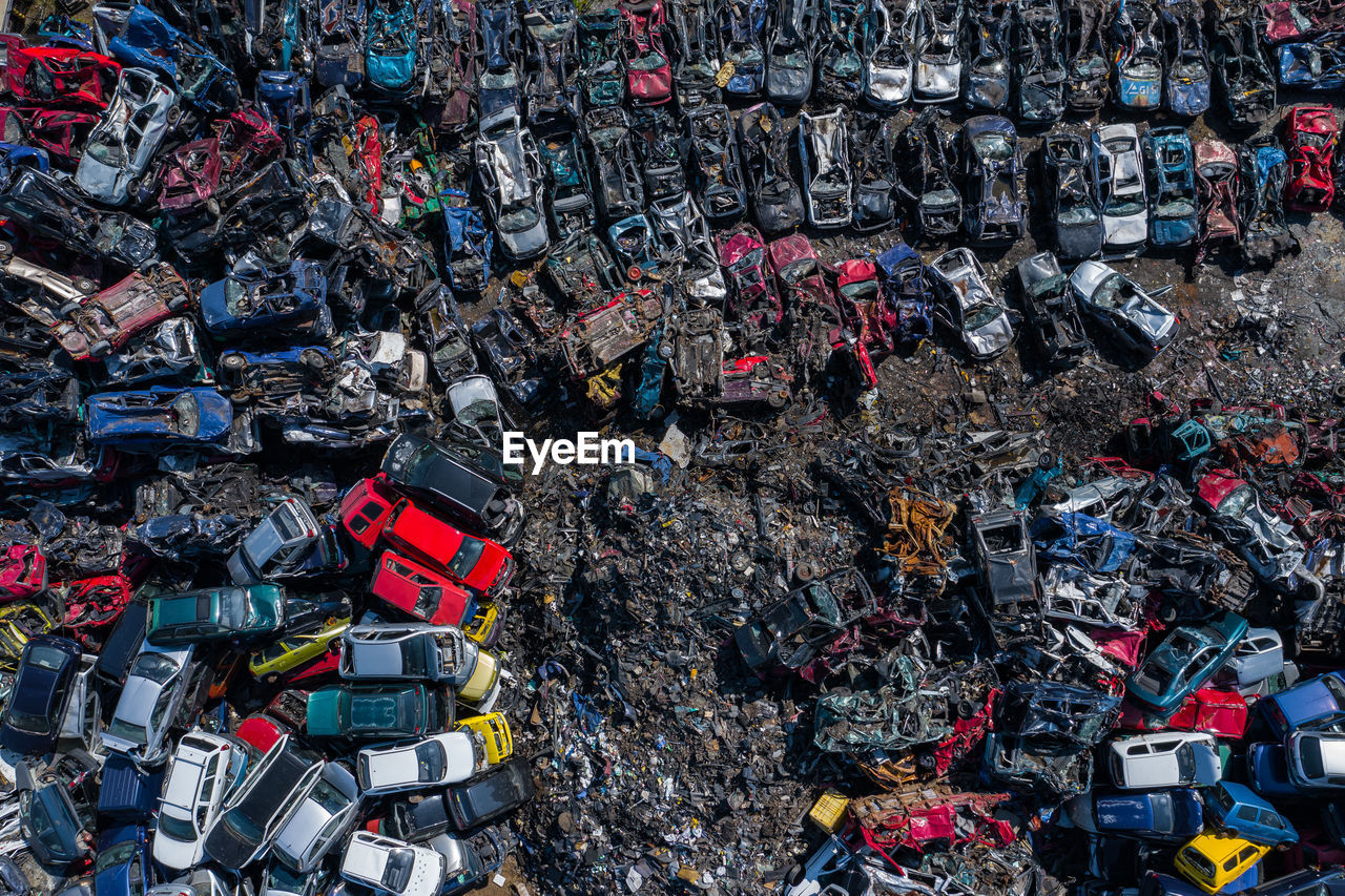 Aerial view of junkyard