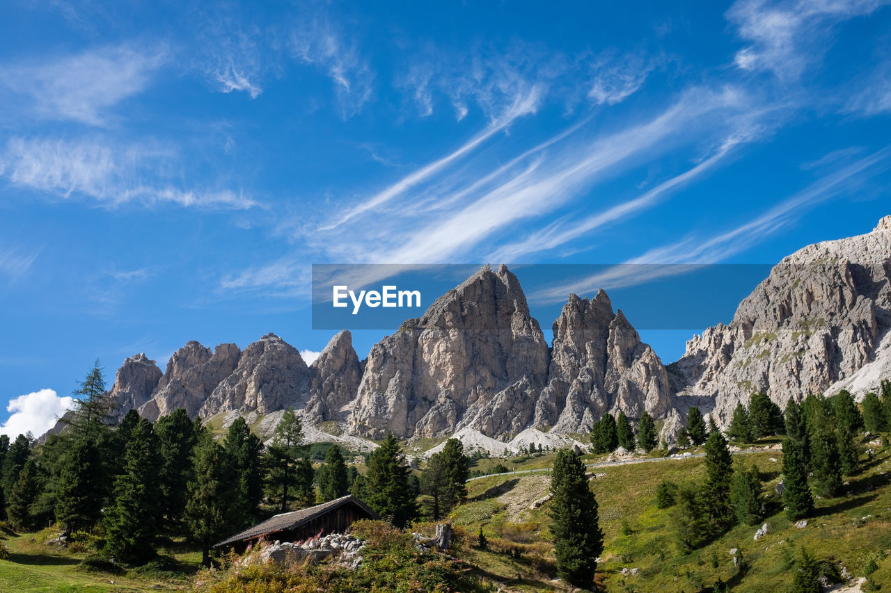 Panoramic view of landscape and mountains against blue sky