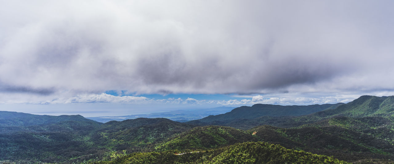 scenic view of mountains against cloudy sky