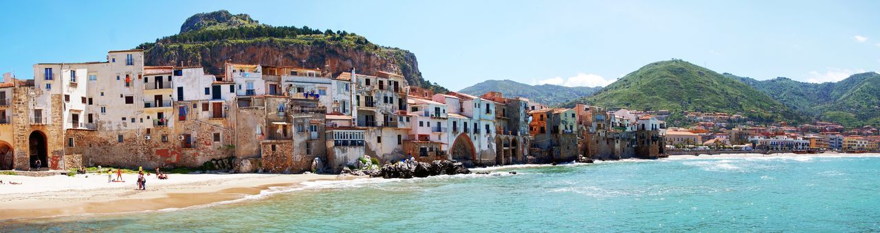 Panoramic view of the old town of cefalu on the mediterranean sea on sicily