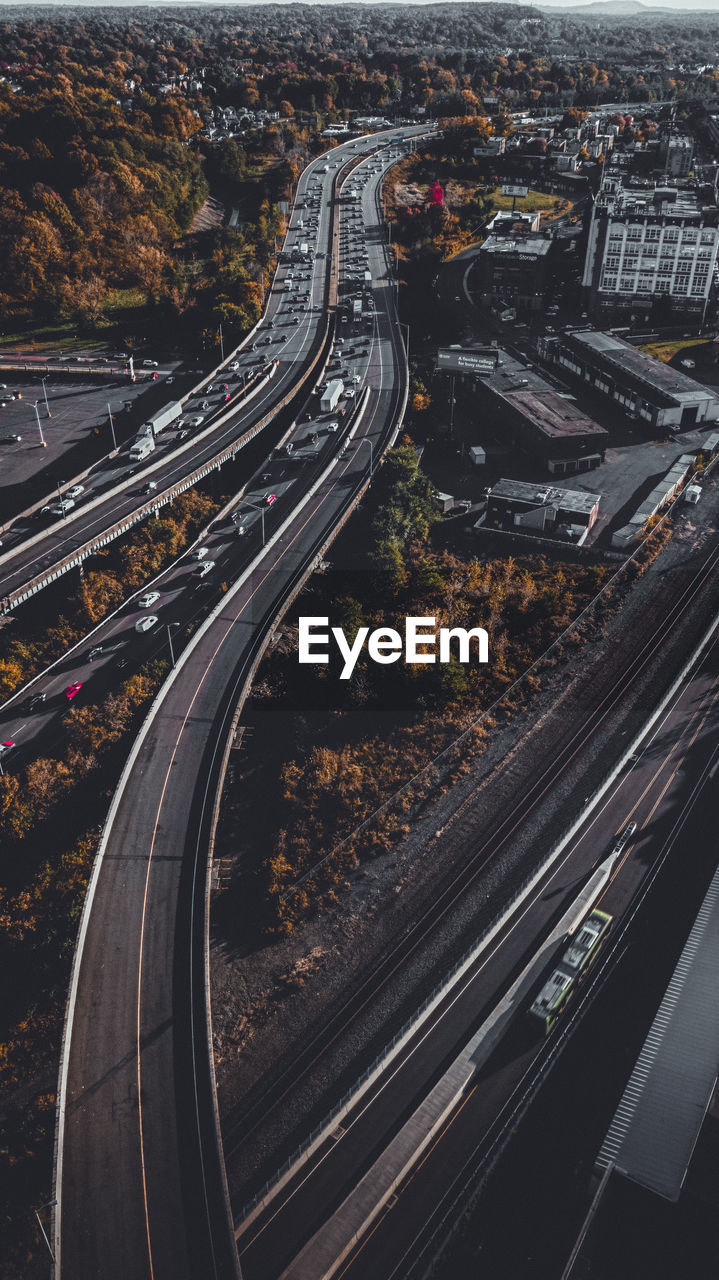 High angle view of highway in city