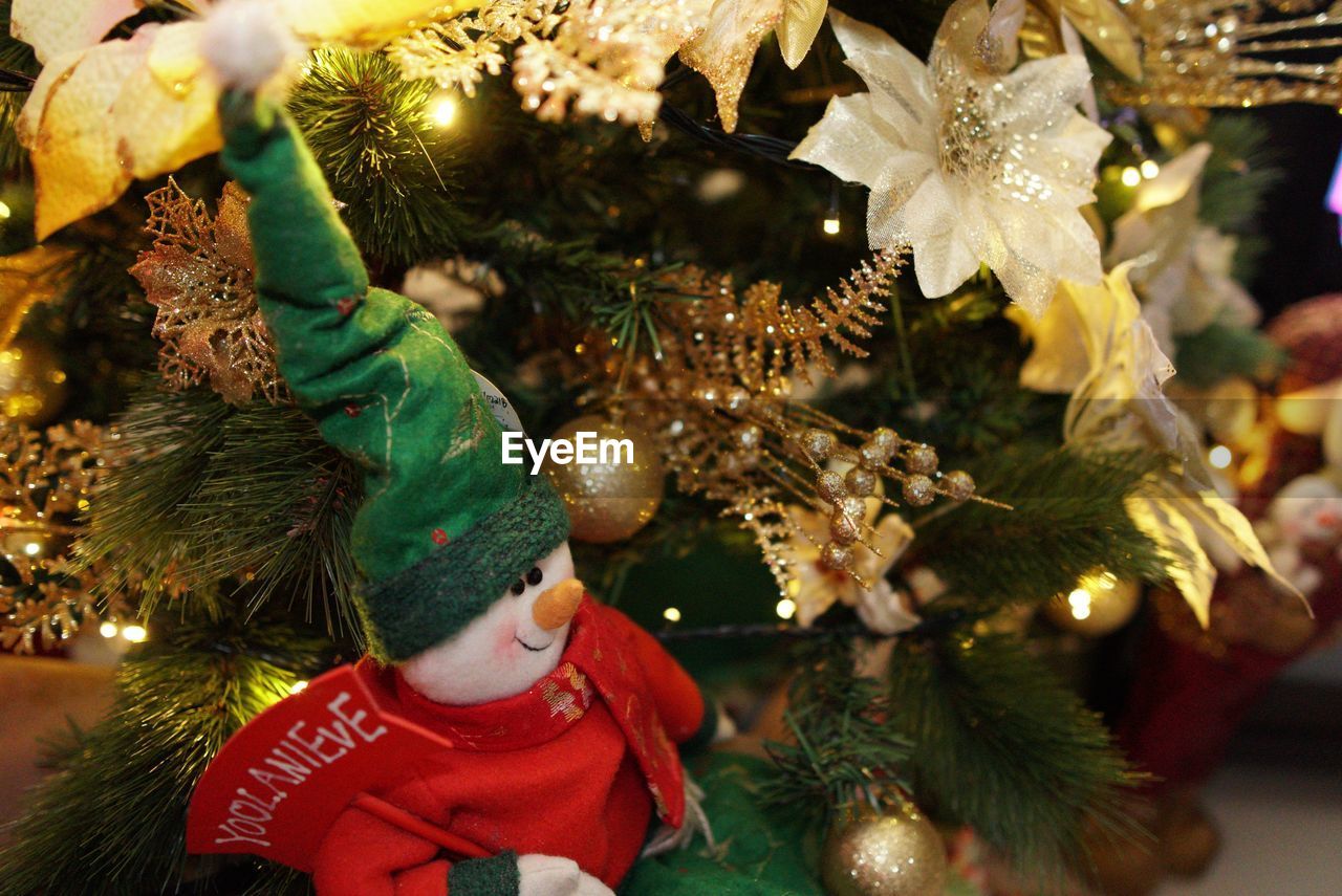 Close-up of decorated christmas tree