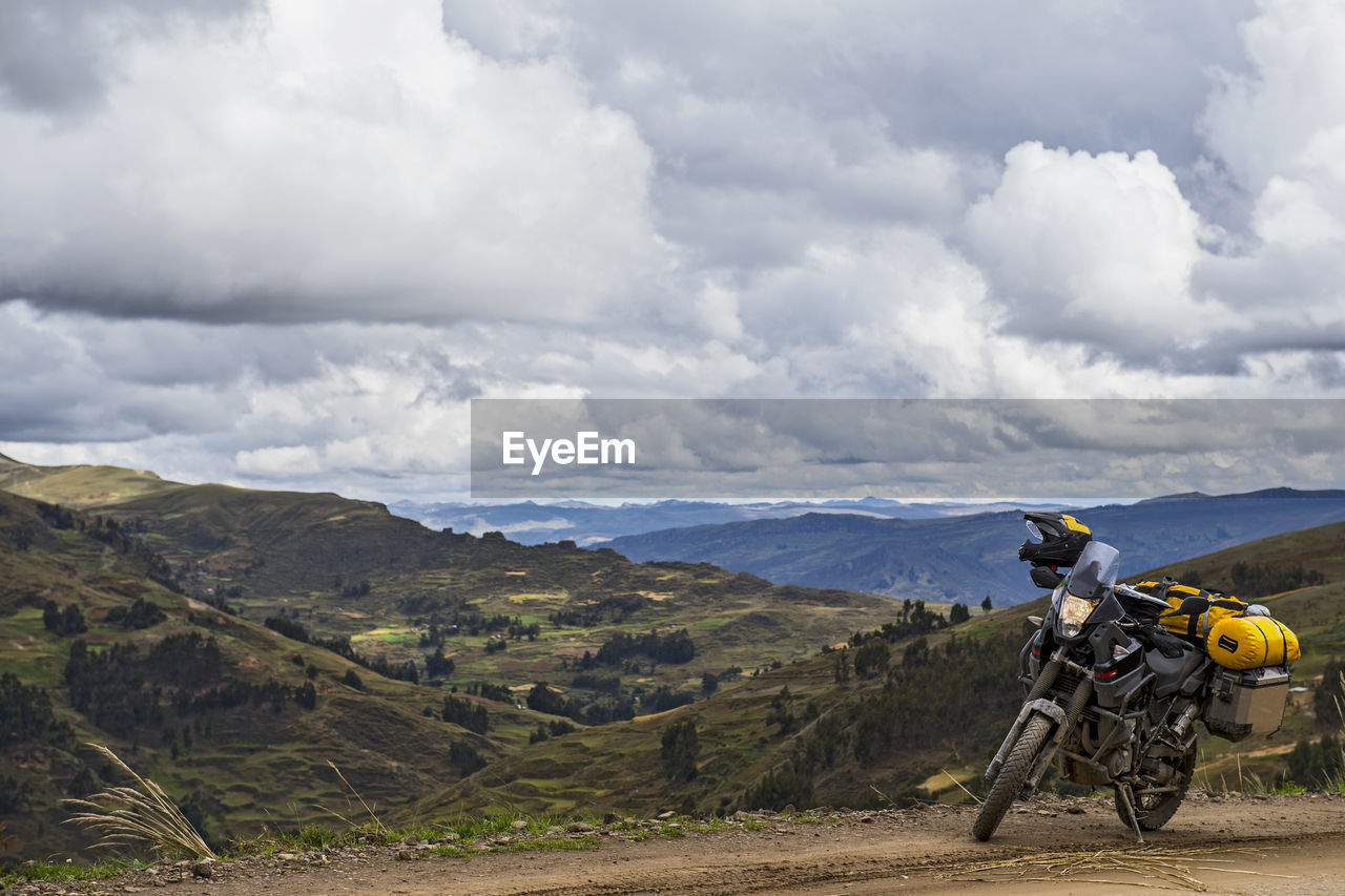Touring motorbike in the mountains of peru, tarma, junin, peru