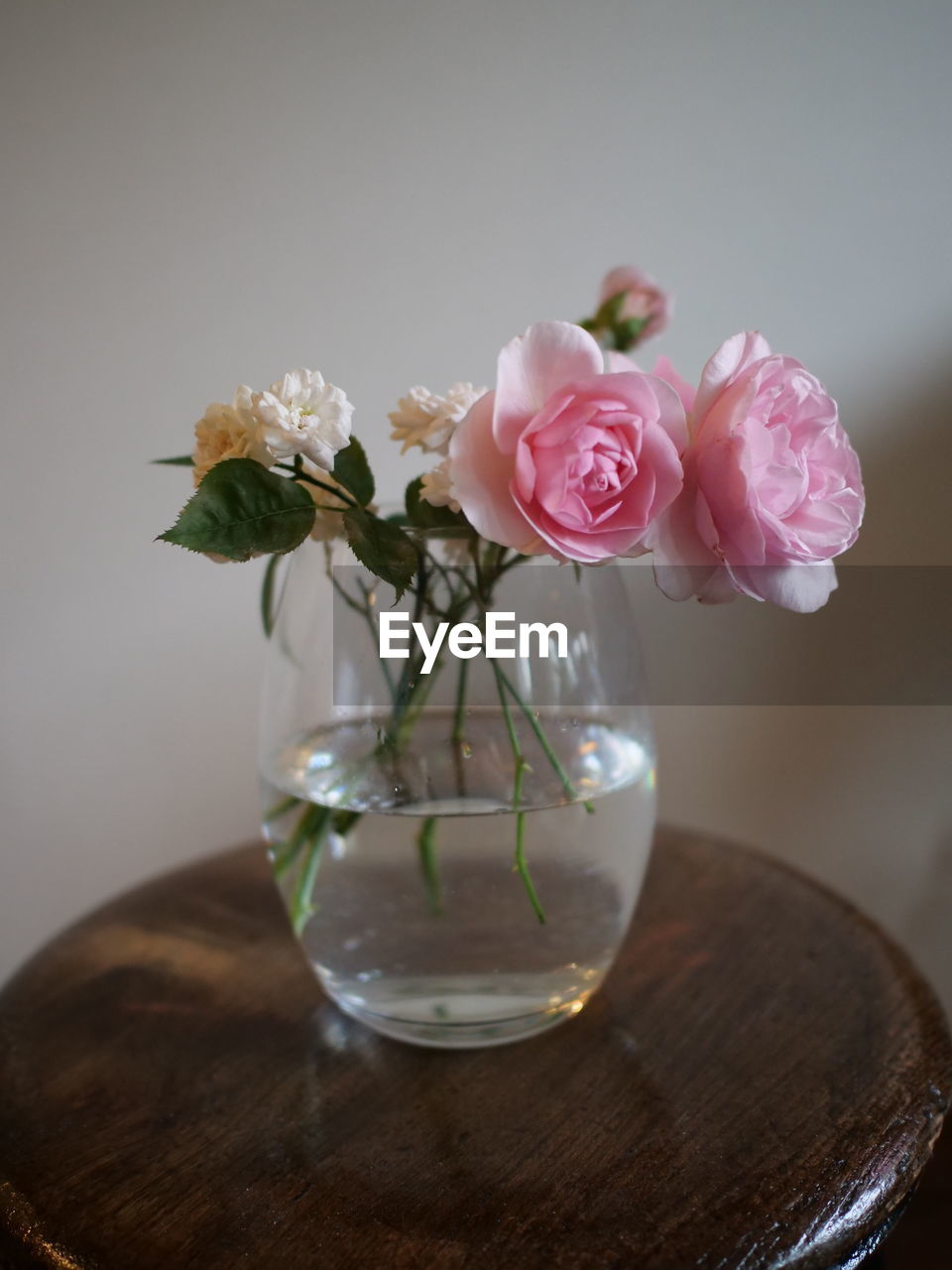 Pink and white roses in a vase.