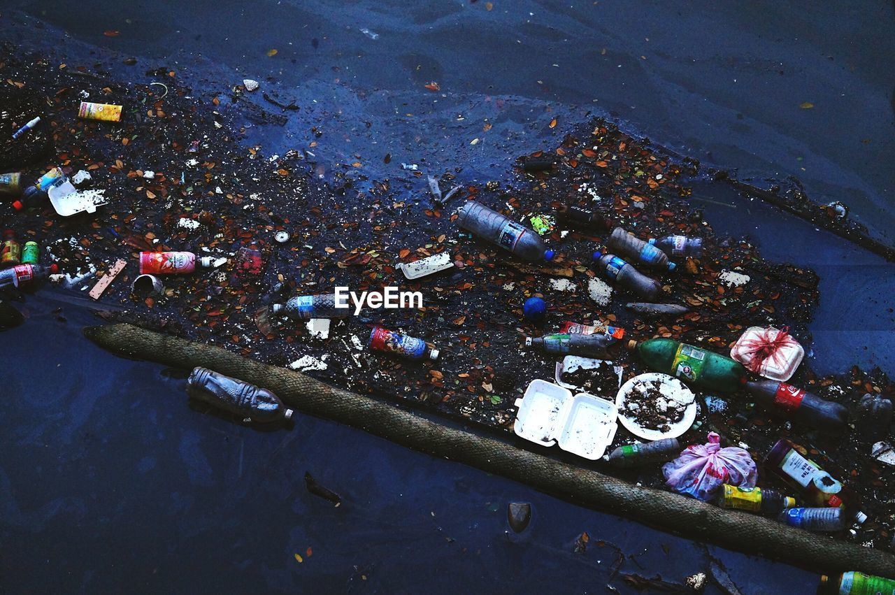 High angle view of polluted river