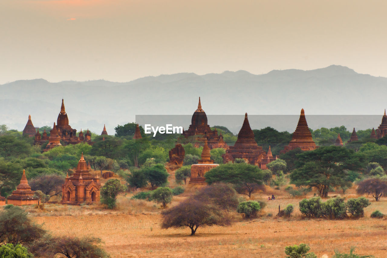 Panoramic view of bagan temples against sky