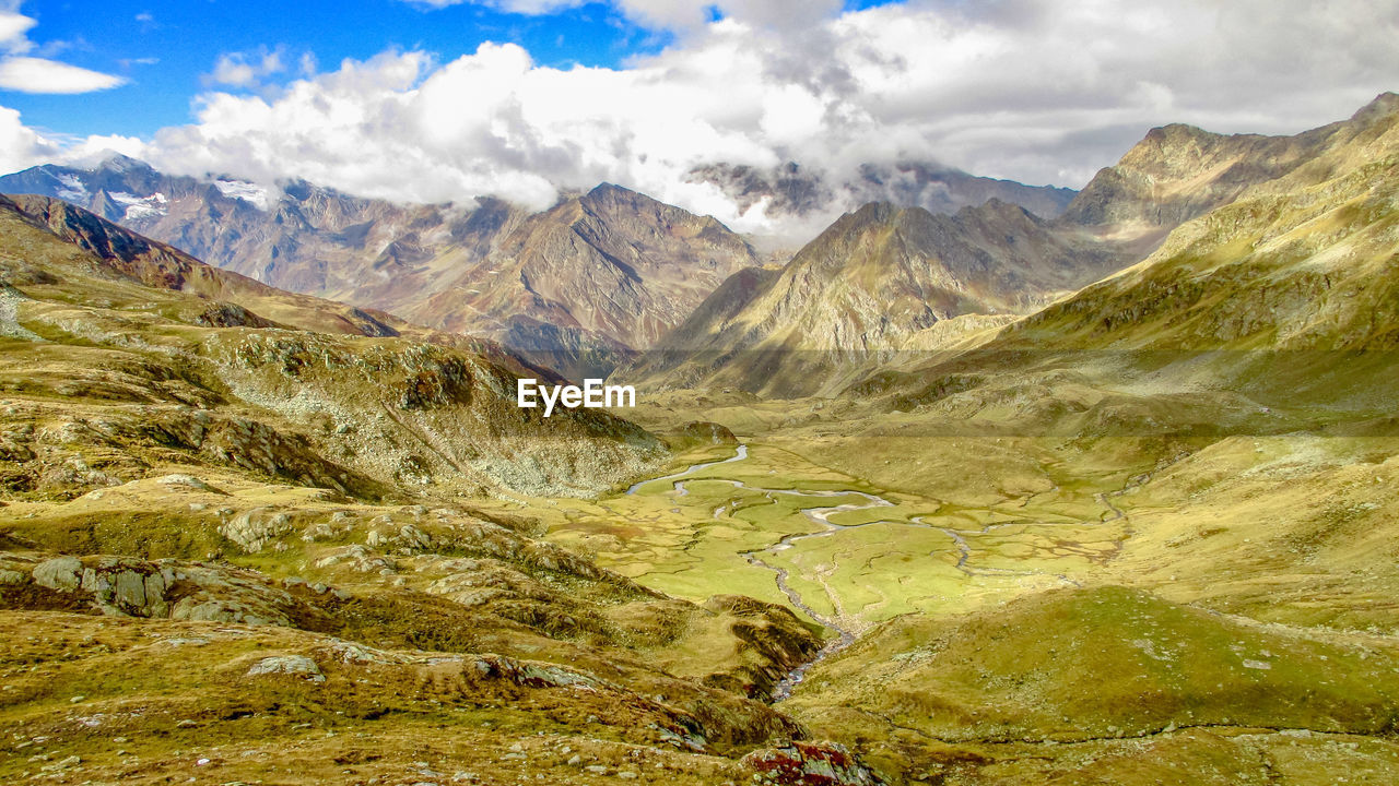 Scenic view of green landscape against sky