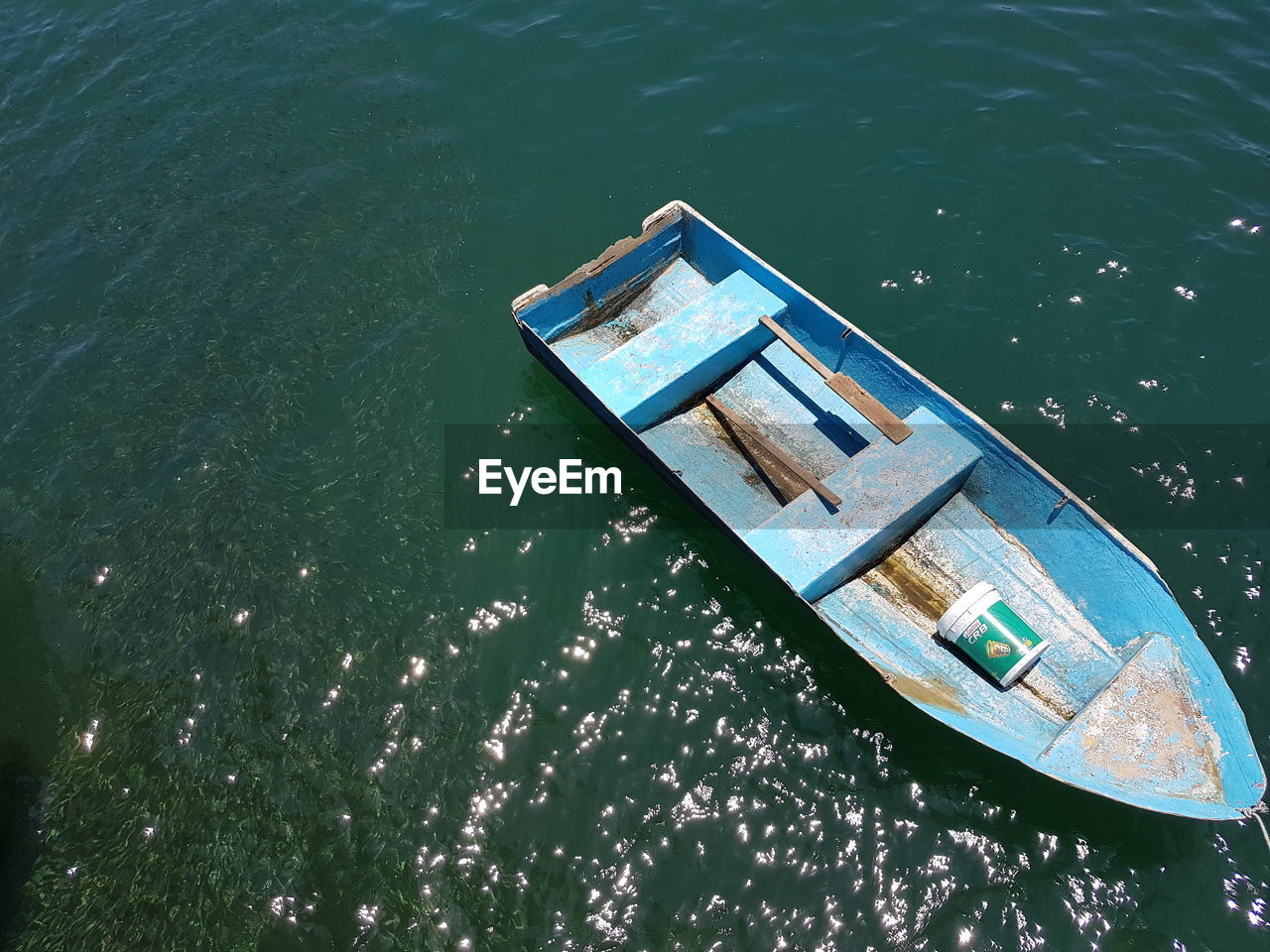 High angle view of boat in lake