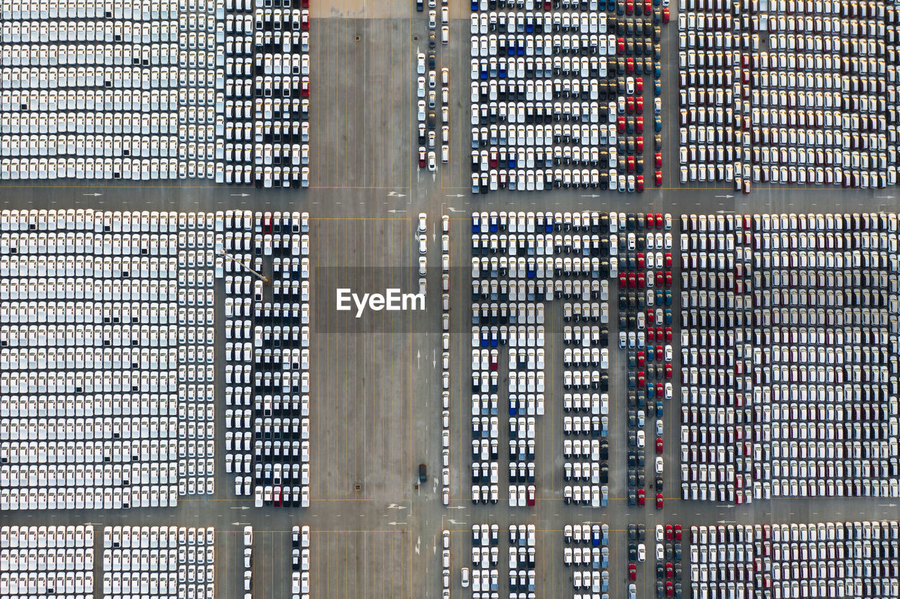 Aerial view of cars in parking lot