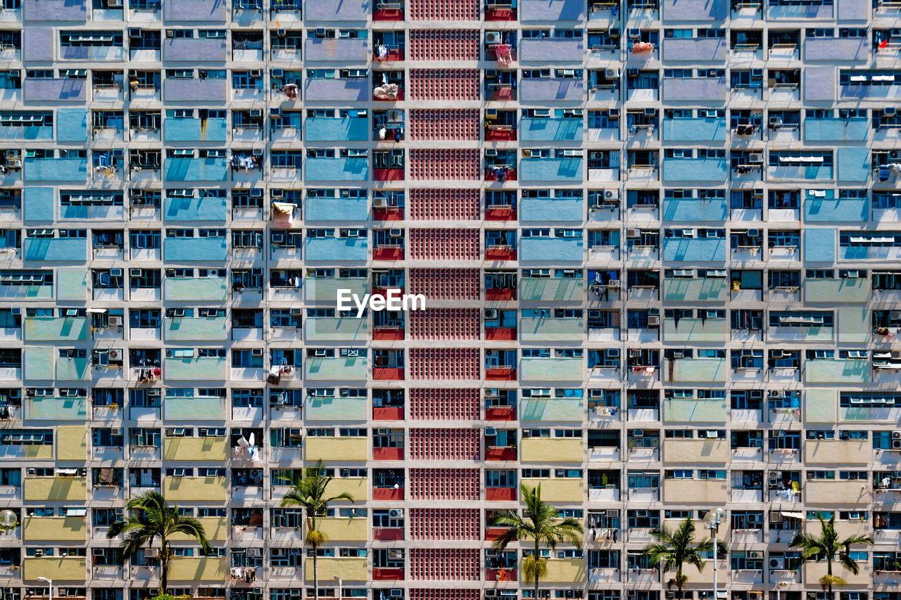 Full frame shot of colorful apartment building